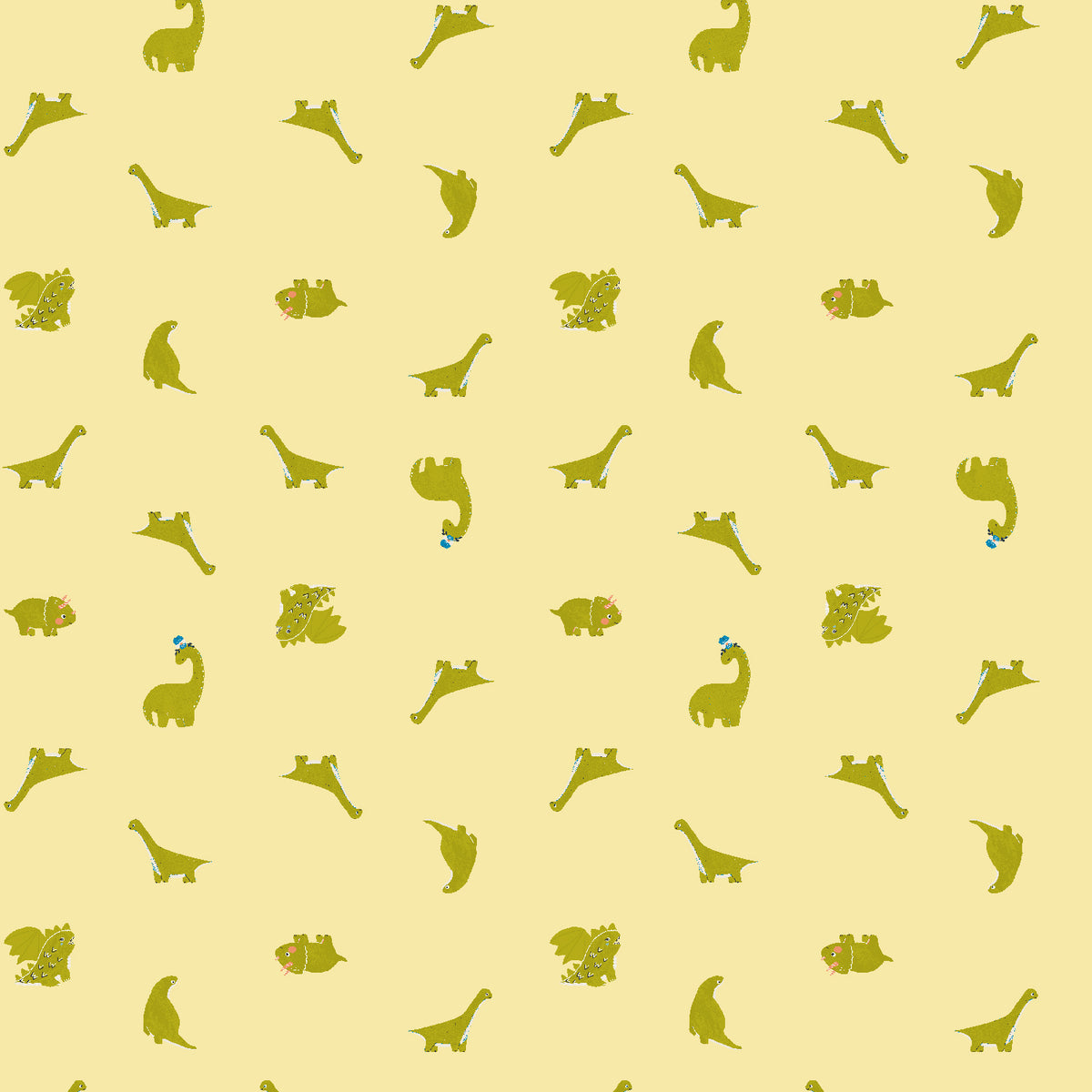 Life Finds a Way Quilt Fabric - Happy Dina Small Dinosaurs in Buttercup Yellow - CC504-BU2