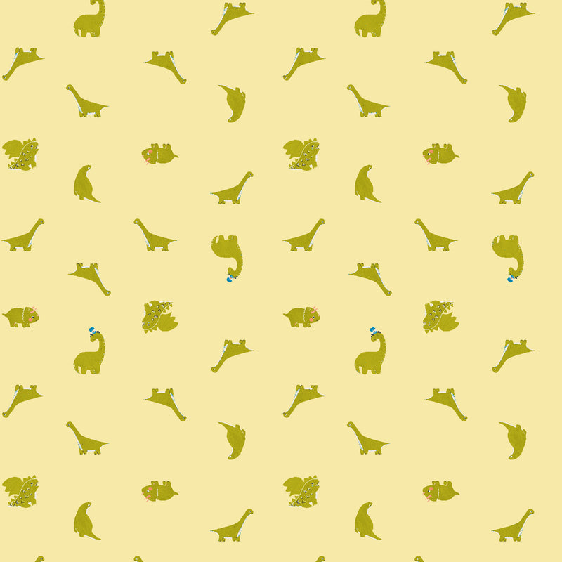 Life Finds a Way Quilt Fabric - Happy Dina Small Dinosaurs in Buttercup Yellow - CC504-BU2