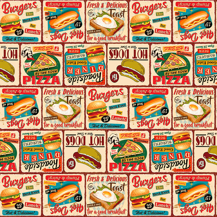 Life's a Kick Quilt Fabric - Fast Food in Tan - 1658-30
