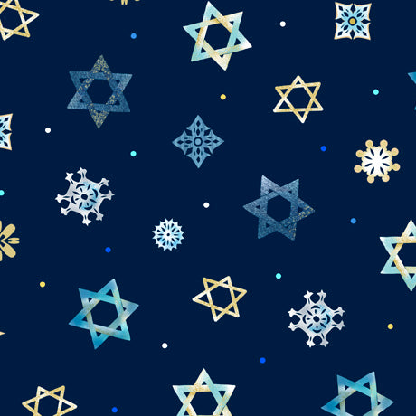 Love and Light Quilt Fabric - Star of David in Navy Blue - 1649-28794-N