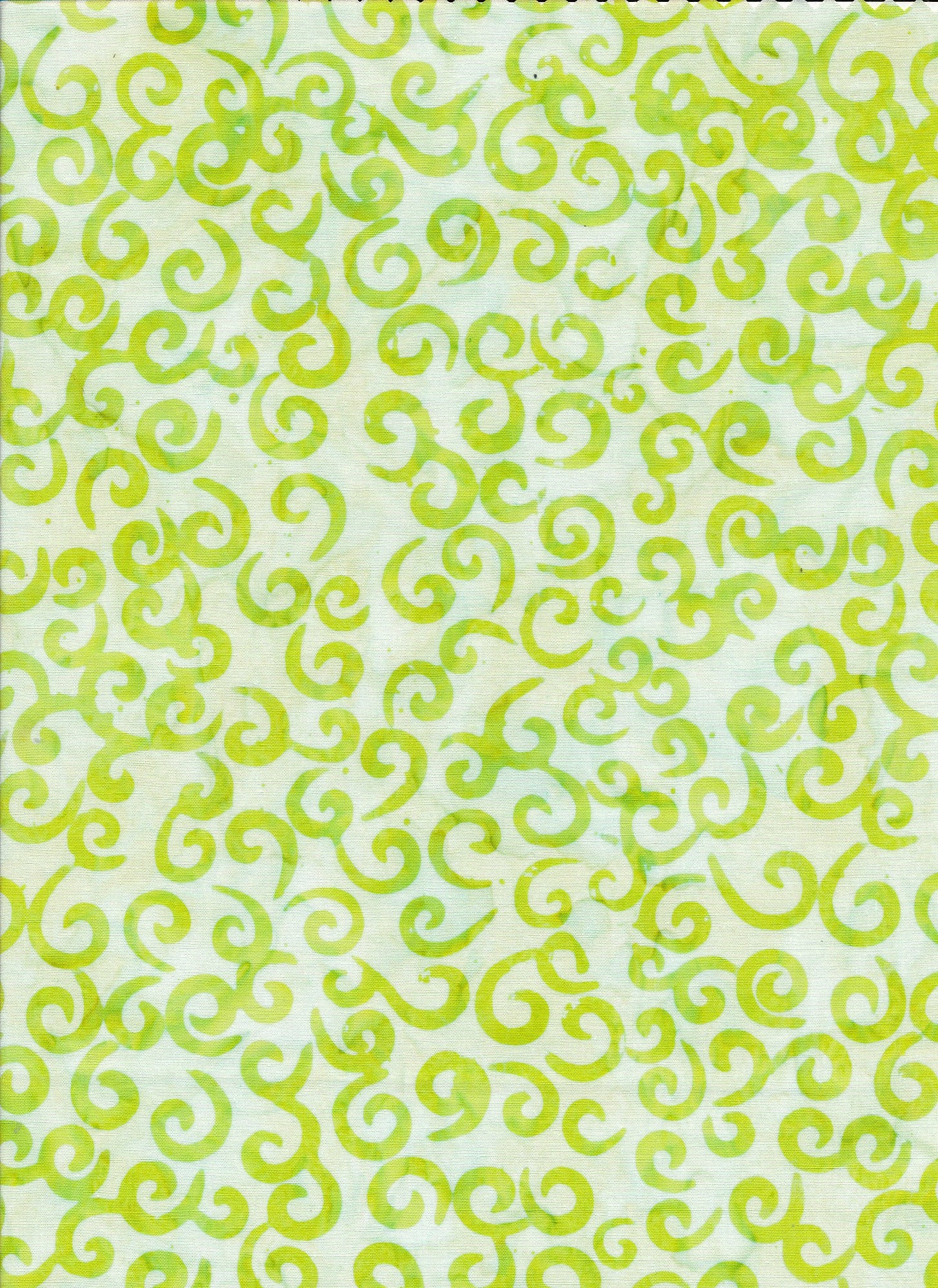 Majestic Batiks Quilt Fabric - Amsterdam Scrolls in Green on White - Amsterdam-907
