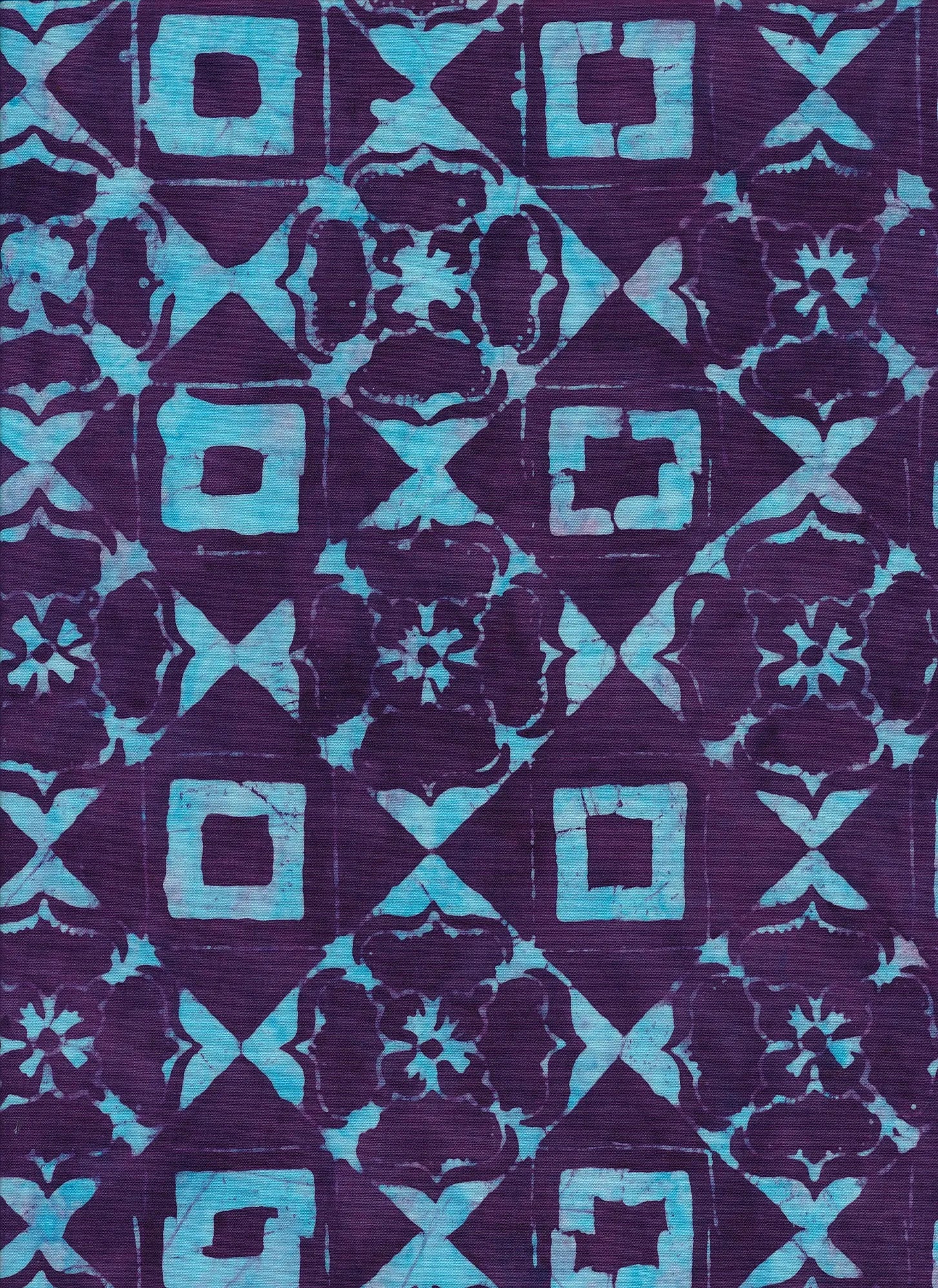Majestic Batiks Quilt Fabric - B'Dazzled Tile in Purple/Aqua - B'Dazzled 334