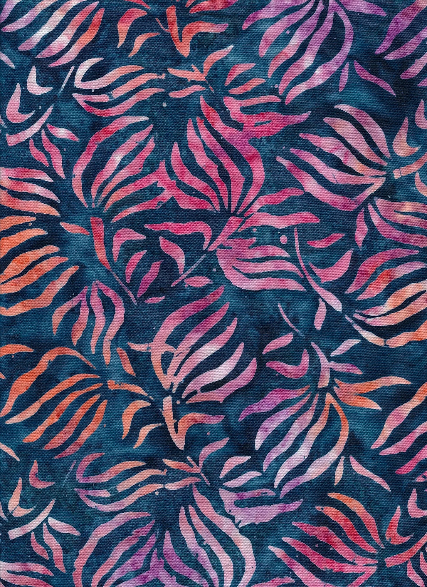 Majestic Batiks Quilt Fabric - Carmine Fronds in Blue/Pink - Carmine 279