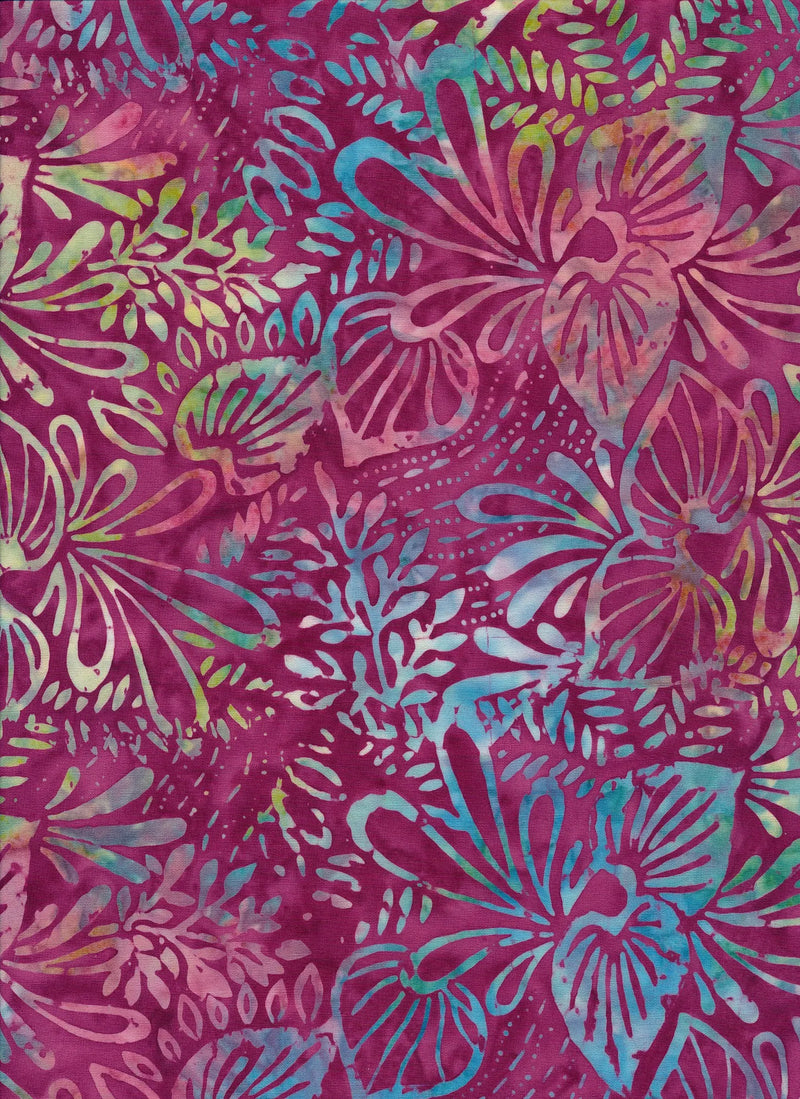 Majestic Batiks Quilt Fabric - Carmine Tropical Floral in Pink - Carmine 275