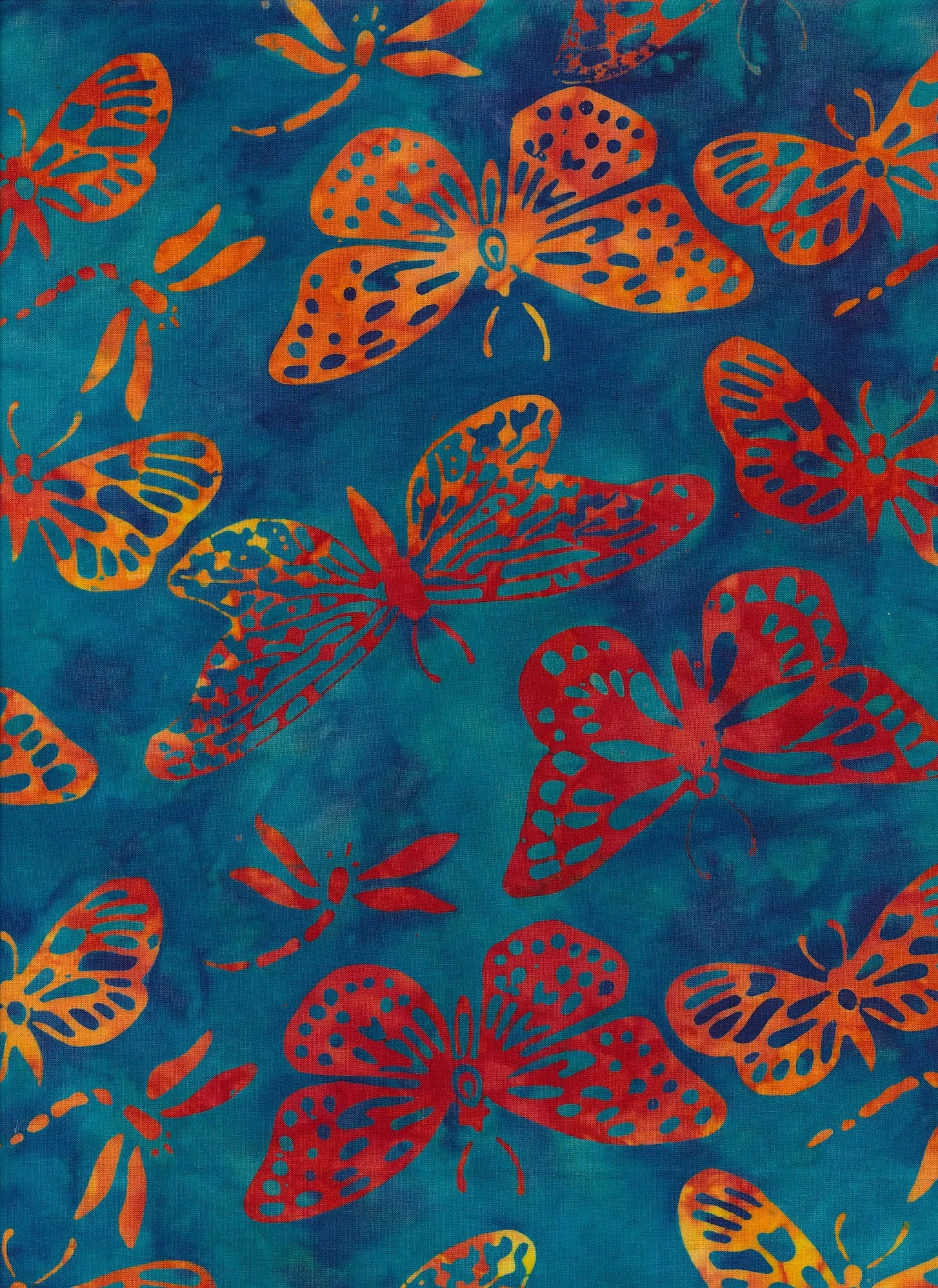 Majestic Batiks Quilt Fabric - Chrome Butterflies in Teal/Orange - Chrome 250