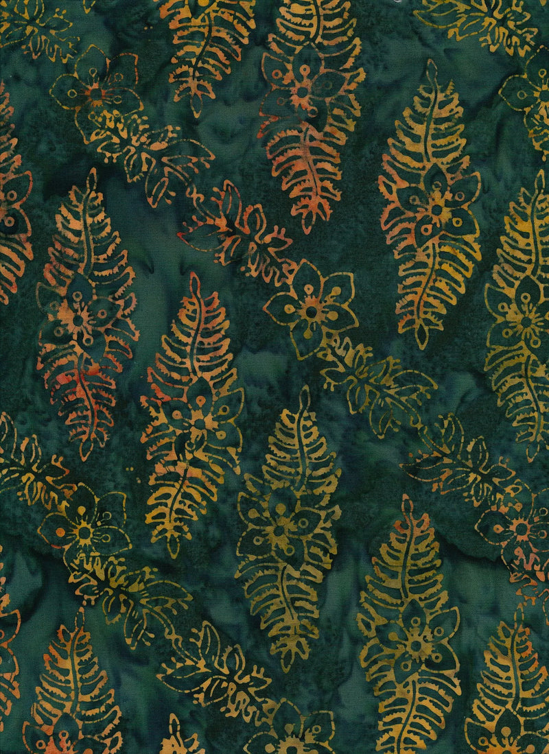 Majestic Batiks Quilt Fabric - Hazel Ferns and Flowers in Green - HAZEL 213