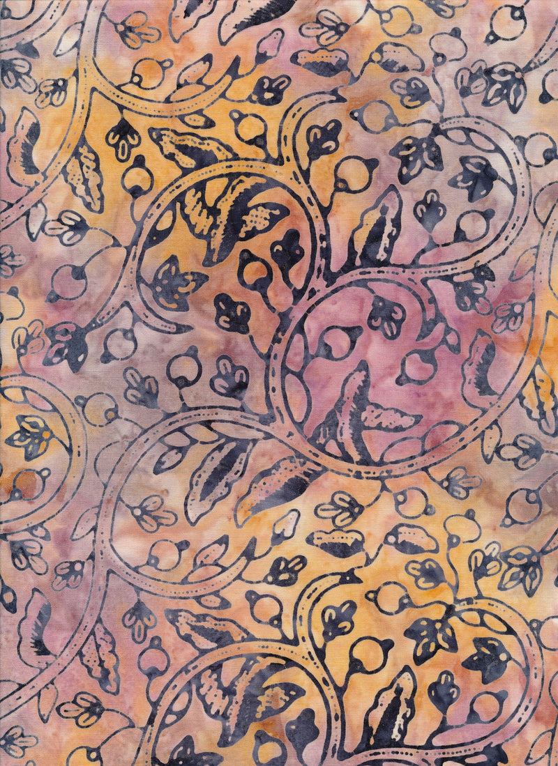 Majestic Batiks Quilt Fabric - Hazel Seed Vine in Pink/Orange - HAZEL 218