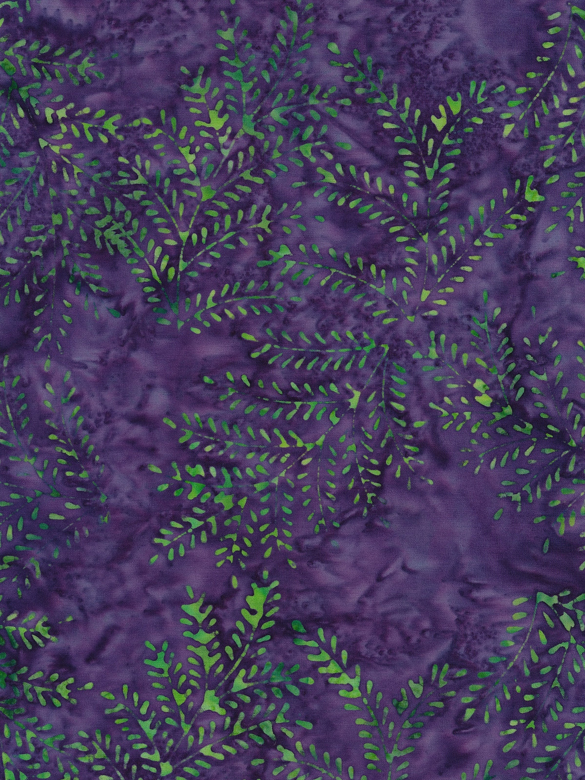 Majestic Batiks Quilt Fabric - Northwest Sunset Green Ferns on Purple - Northwest Sunset-525