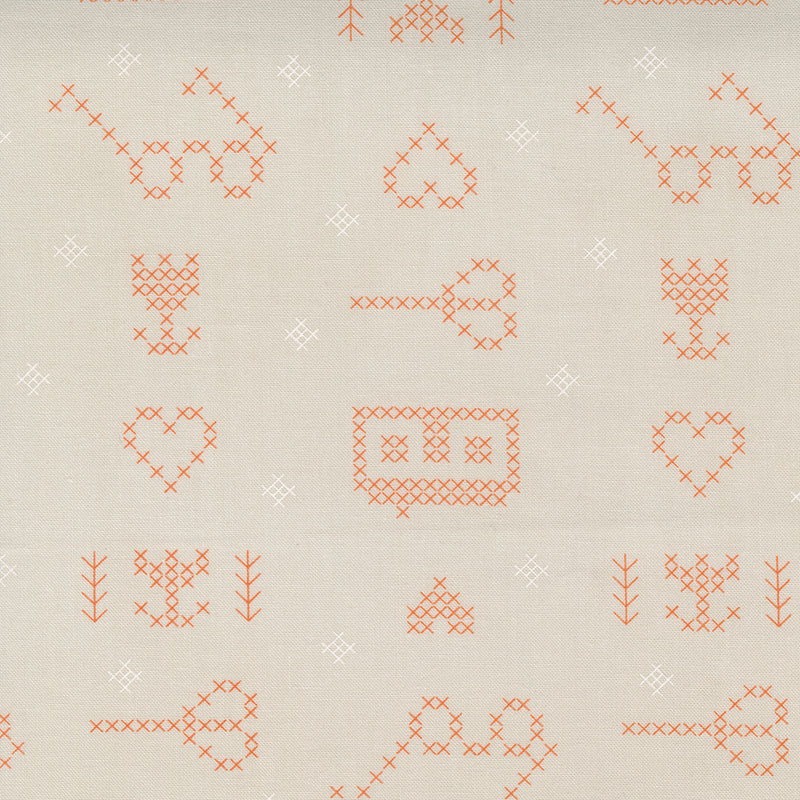 Make Time Quilt Fabric - Cross Stitch Sampler in Cloud Gray - 24570 16