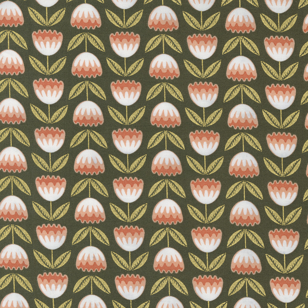 Meadowmere Metallic Quilt Fabric - Blossoms in Forest Green - 48362 33M