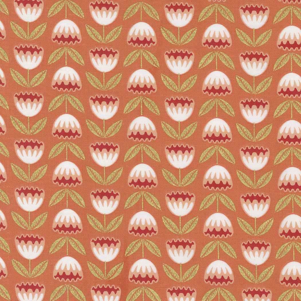 Meadowmere Metallic Quilt Fabric - Blossoms in Terracotta Orange - 48362 36M