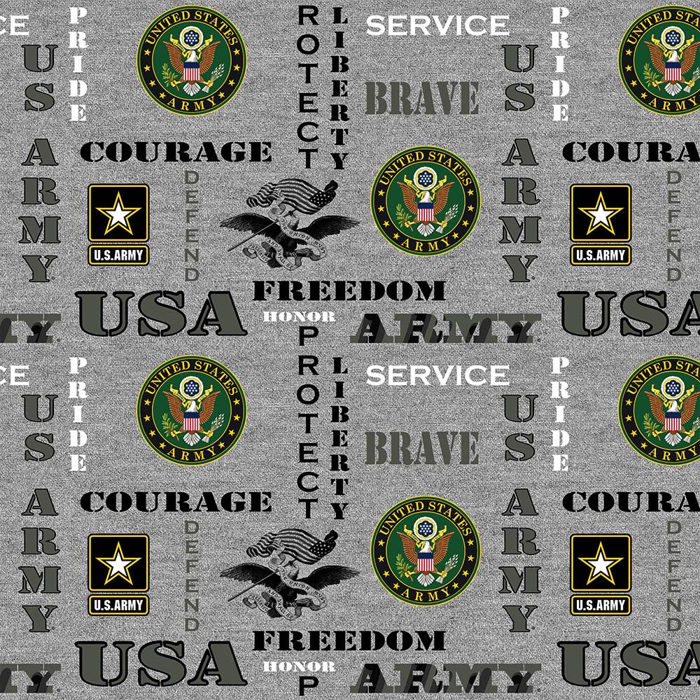 Military Quilt Fabric - Army Heather Print Logo Allover in Gray - 1181-A