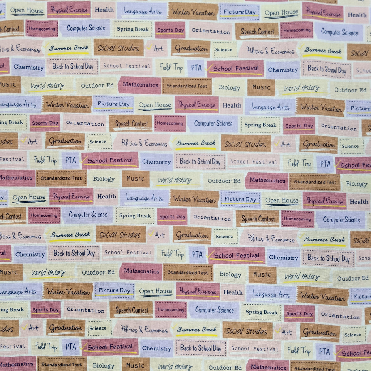 Moji Palette 2019 Quilt Fabric - Word Collage in Pink/Cream - 31933 10