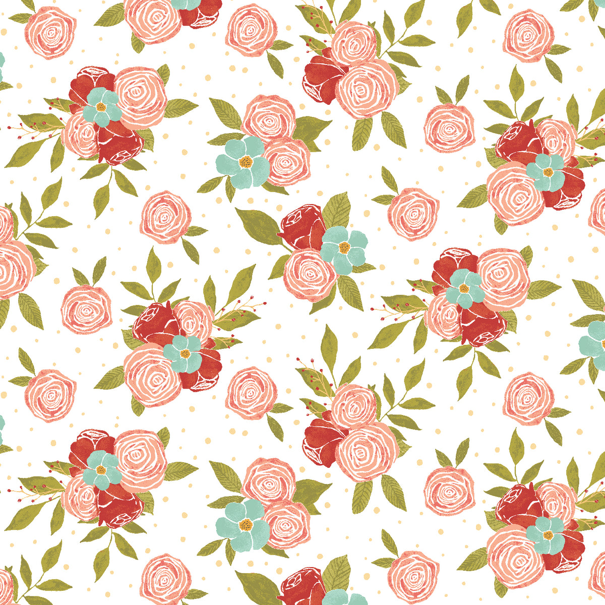 Moonlight Garden Quilt Fabric - Corsage Medium Floral in Potpourri Red/Pink - RJ5501-PO3
