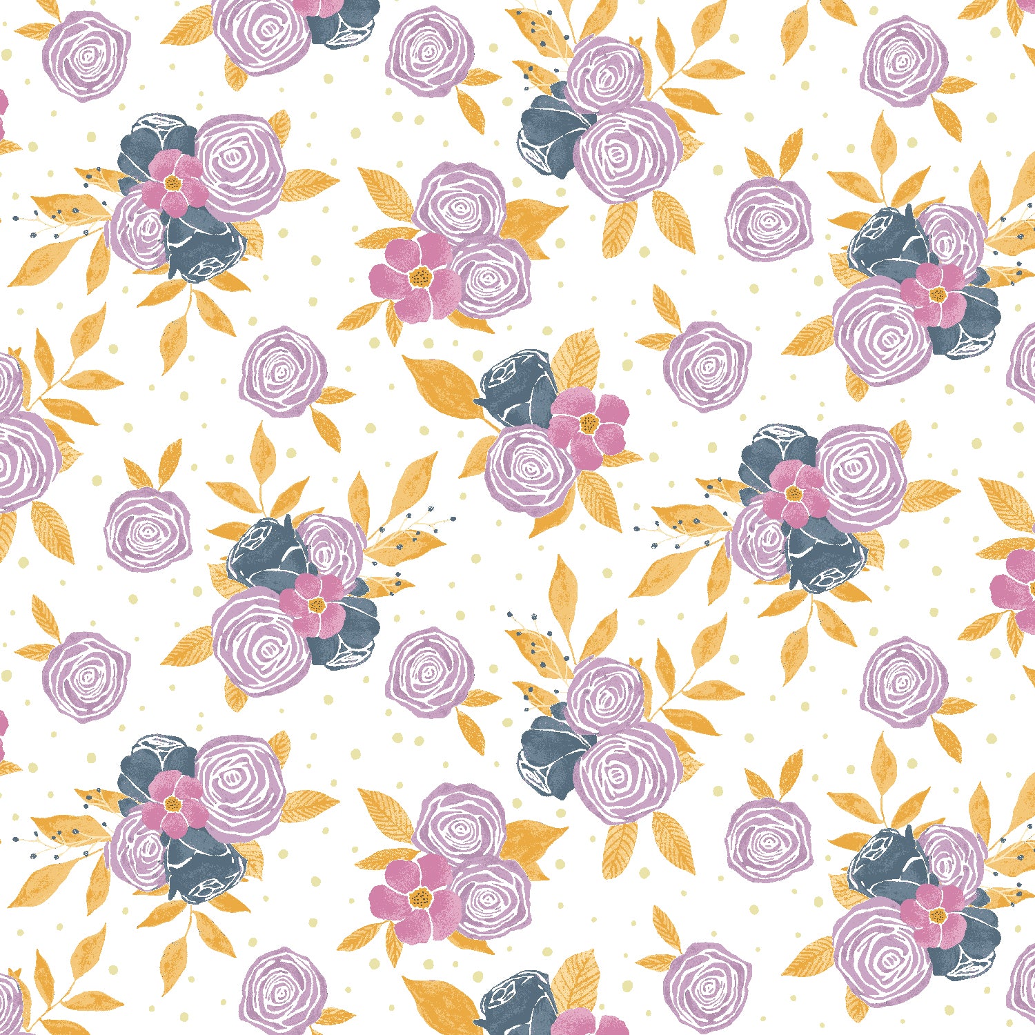 Moonlight Garden Quilt Fabric - Corsage Medium Floral in Roobibos Purple - RJ5501-RO1