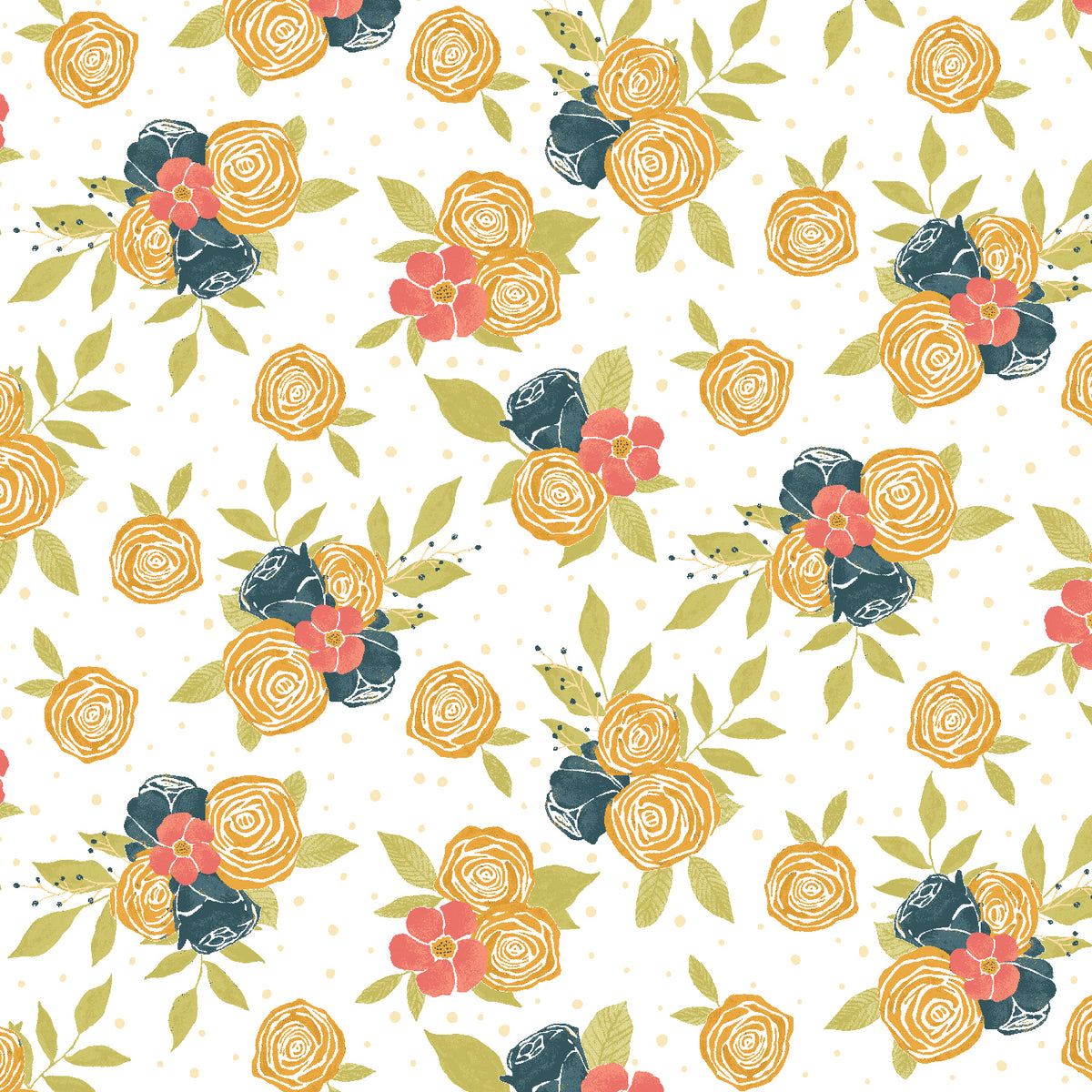 Moonlight Garden Quilt Fabric - Corsage Medium Floral in Tisane Yellow - RJ5501-TI2