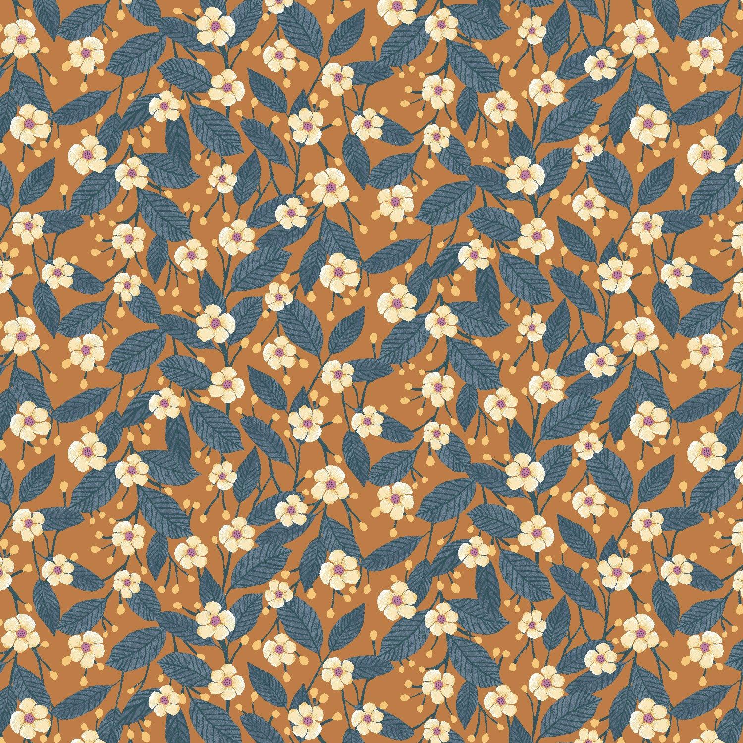 Moonlight Garden Quilt Fabric - Tea Bloom Small Floral in Cajeta Gold - RJ5502-CA1