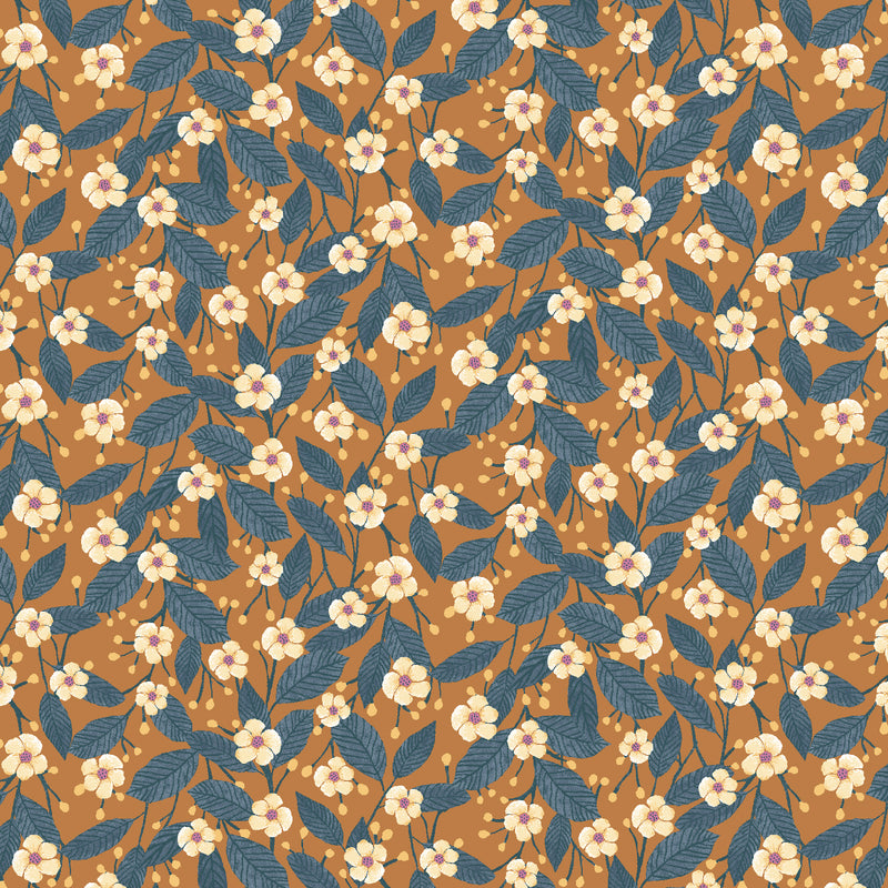 Moonlight Garden Quilt Fabric - Tea Bloom Small Floral in Cajeta Gold - RJ5502-CA1