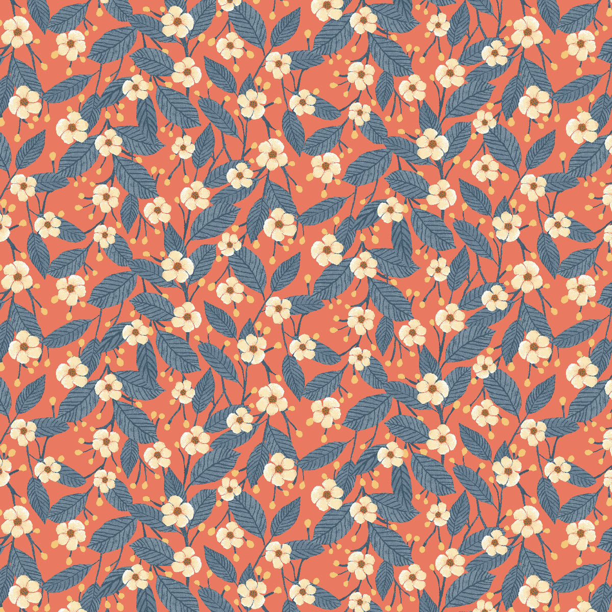 Moonlight Garden Quilt Fabric - Tea Bloom Small Floral in Persimmon Orange - RJ5502-PE2