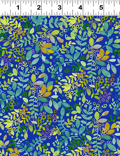 My Happy Place Quilt Fabric - Leaves and Buds in Navy Blue - Y3629-53
