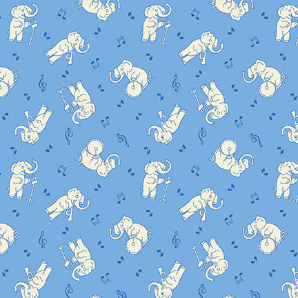 Nana Mae 6 Quilt Fabric - Musical Elephants in Blue - 364-11