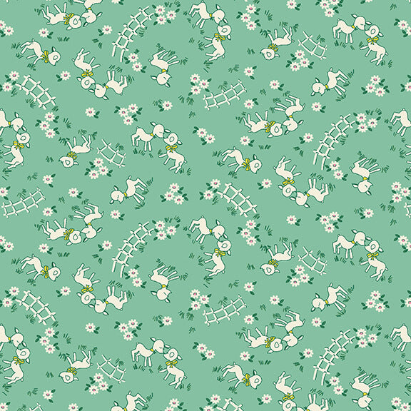 Nana Mae 6 Quilt Fabric - Sheep in Green - 362-66