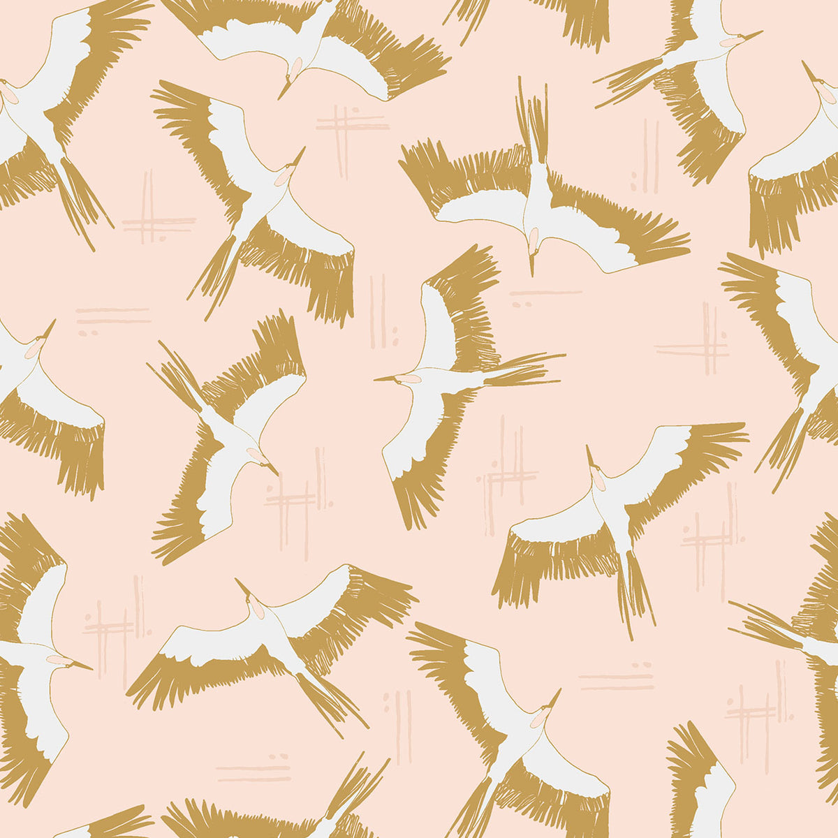 New Beginnings Quilt Fabric - Herons in Pink/Gold - NEW 2043