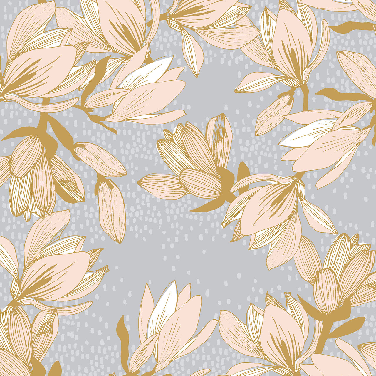 New Beginnings Quilt Fabric - Magnolia Branches in Pink/Gray - NEW 2042