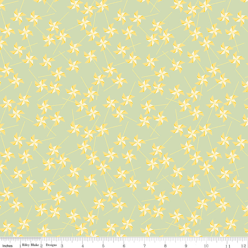 On the Wind Quilt Fabric - Pinwheels in Green - C11855-GREEN