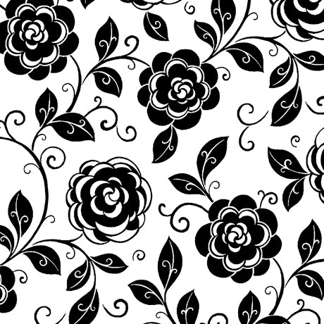 Opposites Attract Quilt Fabric - Mod Floral in White - 1649-27712-Z
