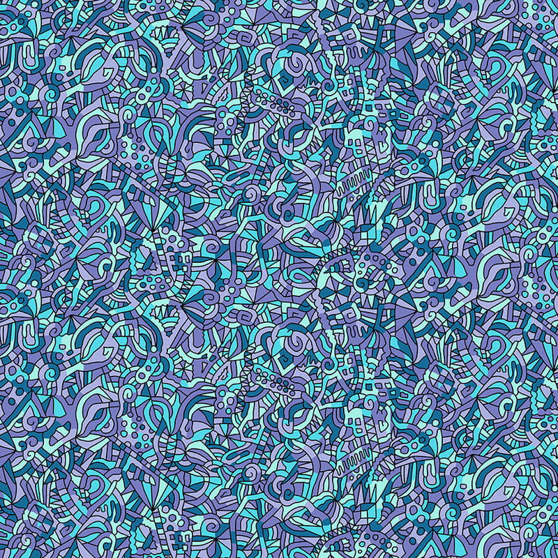 Outside the Lines Quilt Fabric - Seamless Doodle in Blue - 6179-71