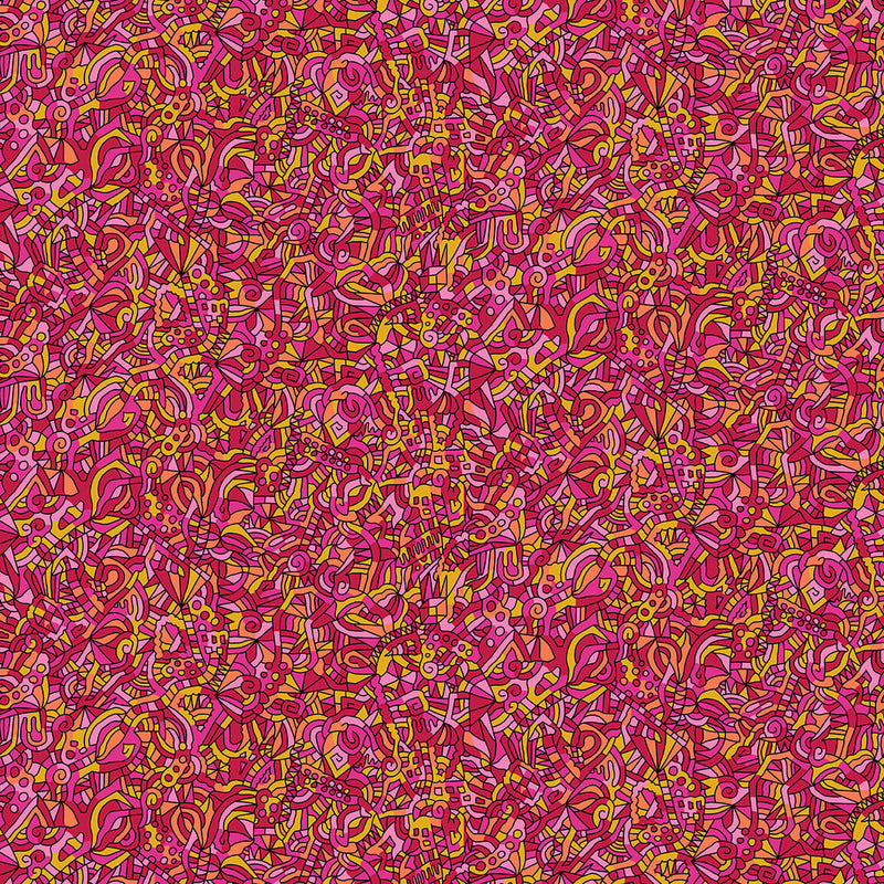 Outside the Lines Quilt Fabric - Seamless Doodle in Fuchsia/Orange - 6179-82