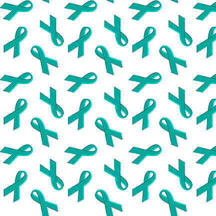 Ovarian Cancer Inspiration Quilt Fabric - Ribbon in Teal/White - 1759M-76