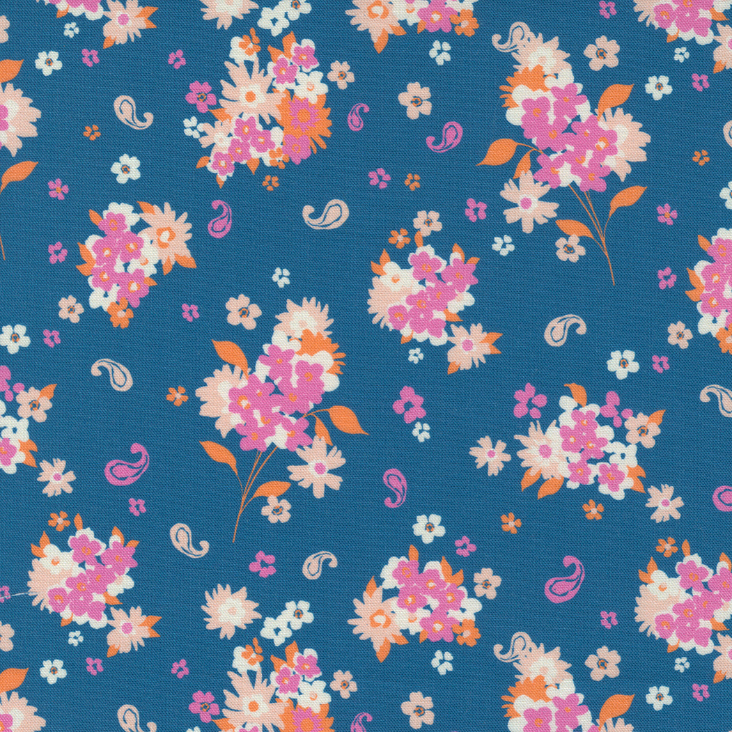 Paisley Rose Quilt Fabric - Flora Medium Floral in Horizon Blue - 11884 14