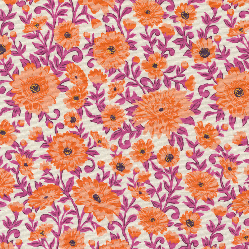 Paisley Rose Quilt Fabric - Vida Medium Floral in Ivory/Clementine Orange - 11882 11