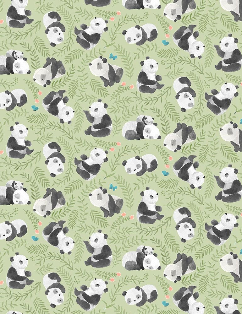 Panda-Monium Quilt Fabric - Bearly Awake in Celery Green - STELLA-D2167 CELERY