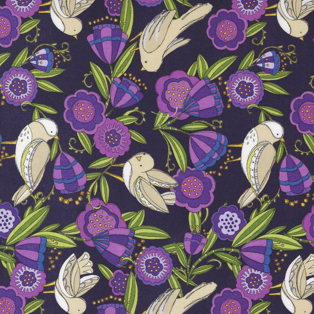 Pansy's Posies Quilt Fabric - Birdies in the Posies in Amethyst Purple - 48722 15