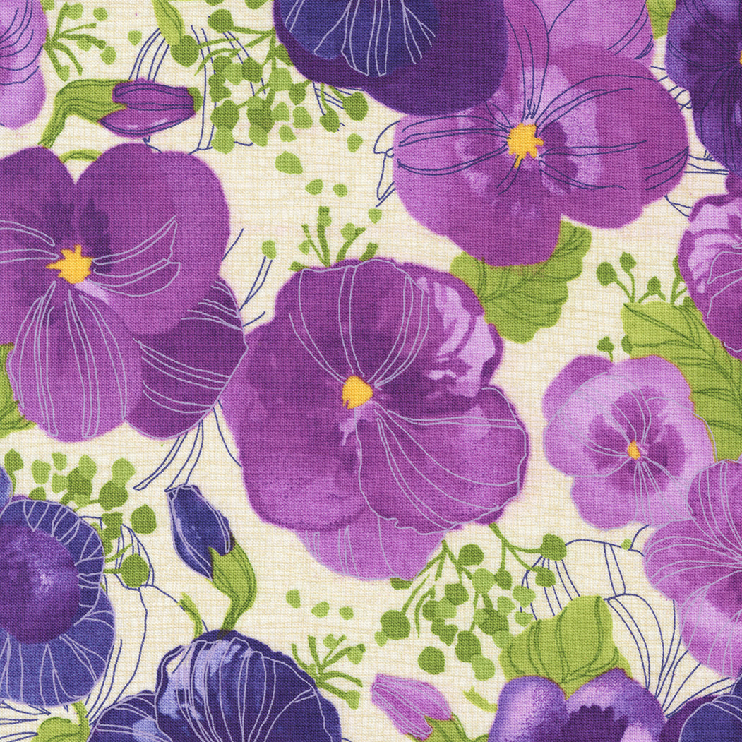 Pansy's Posies Quilt Fabric - Large Pansy in Cream - 48720 11