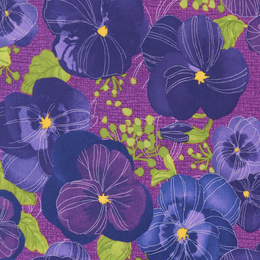 Pansy's Posies Quilt Fabric - Large Pansy in Plum Purple - 48720 14