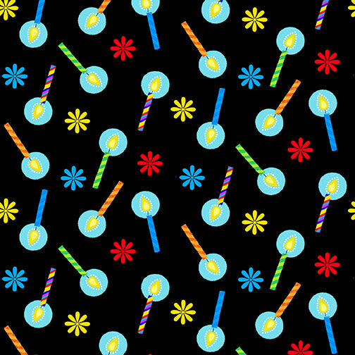 Party Time Quilt Fabric - Tossed Birthday Candles in Multi - 6645-97