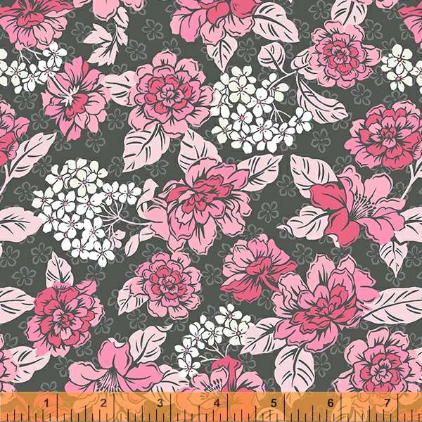 Patches of Hope Quilt Fabric - Cherish Floral in Pink/Charcoal Gray - 53209-2