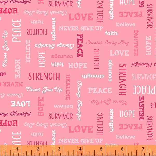 Patches of Hope Quilt Fabric - Words of Hope in Hot Pink - 53210-4