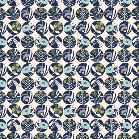 Penny Cress Garden Quilt Fabric -  Gardenia in Deep Breath Blue/Off White - MC303-DB1