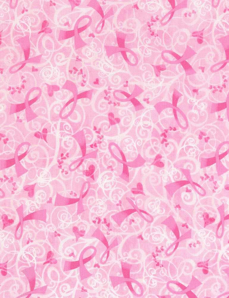 Pink Ribbon Quilt Fabric - Breast Cancer Ribbon in Pink - GAIL-C6895 PINK