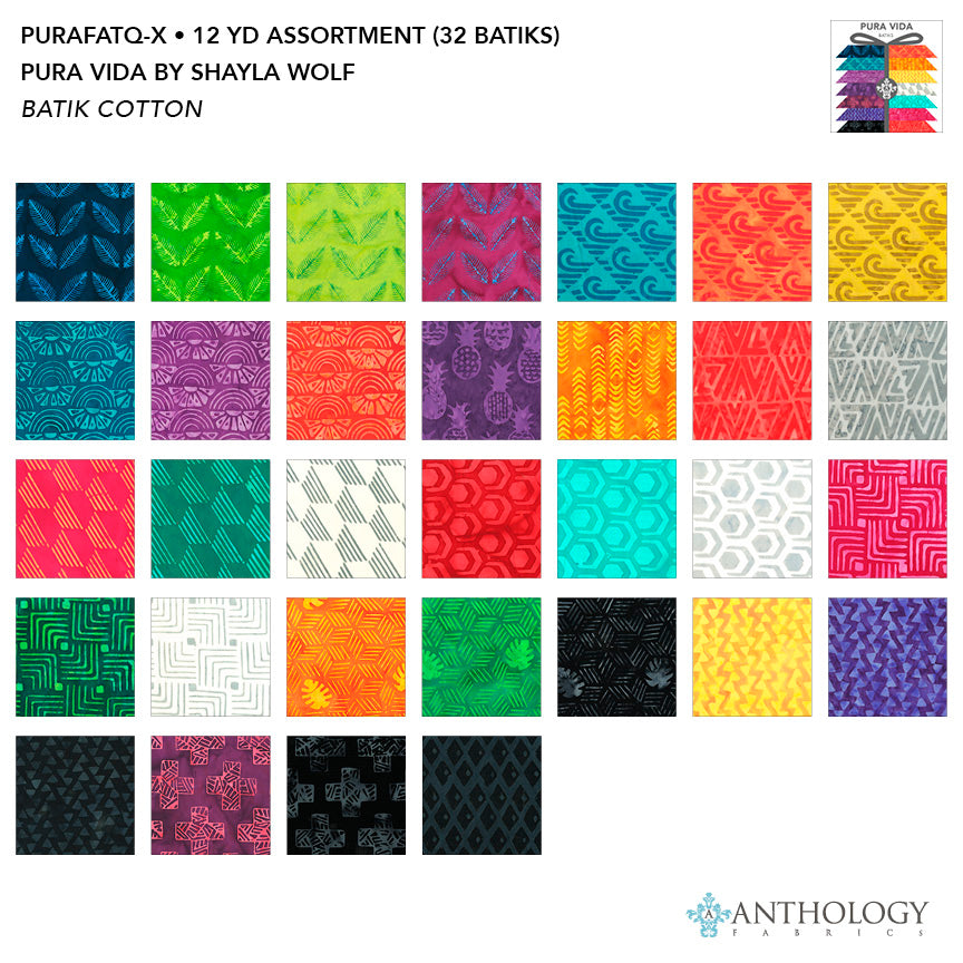 Pura Vida Batik Quilt Fabric - Fat Quarter Bundle - set of 32 Fat Quarters - PURAFATQ-X
