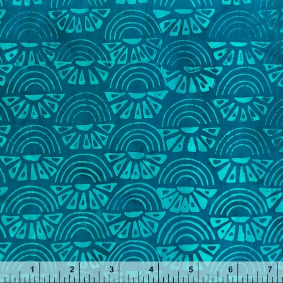 Pura Vida Batik Quilt Fabric - Island Sunrise in Blue Lagoon Aqua - 9089Q-1