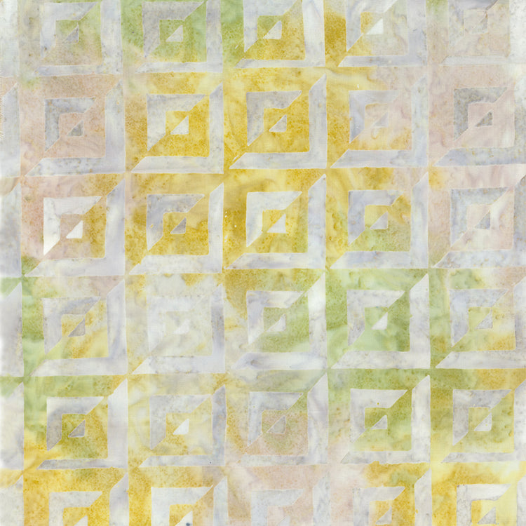 Quilt Inspired Backgrounds Batik Quilt Fabric - Square in a Square in Smoke (Yellow/Green/Gray) - 80912-92