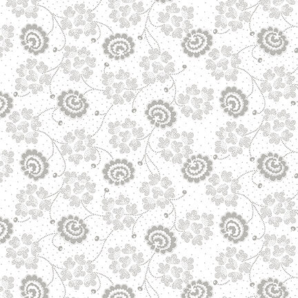 Quilter's Flour III Quilt Fabric - Medium Floral in White on White - 9945-01W