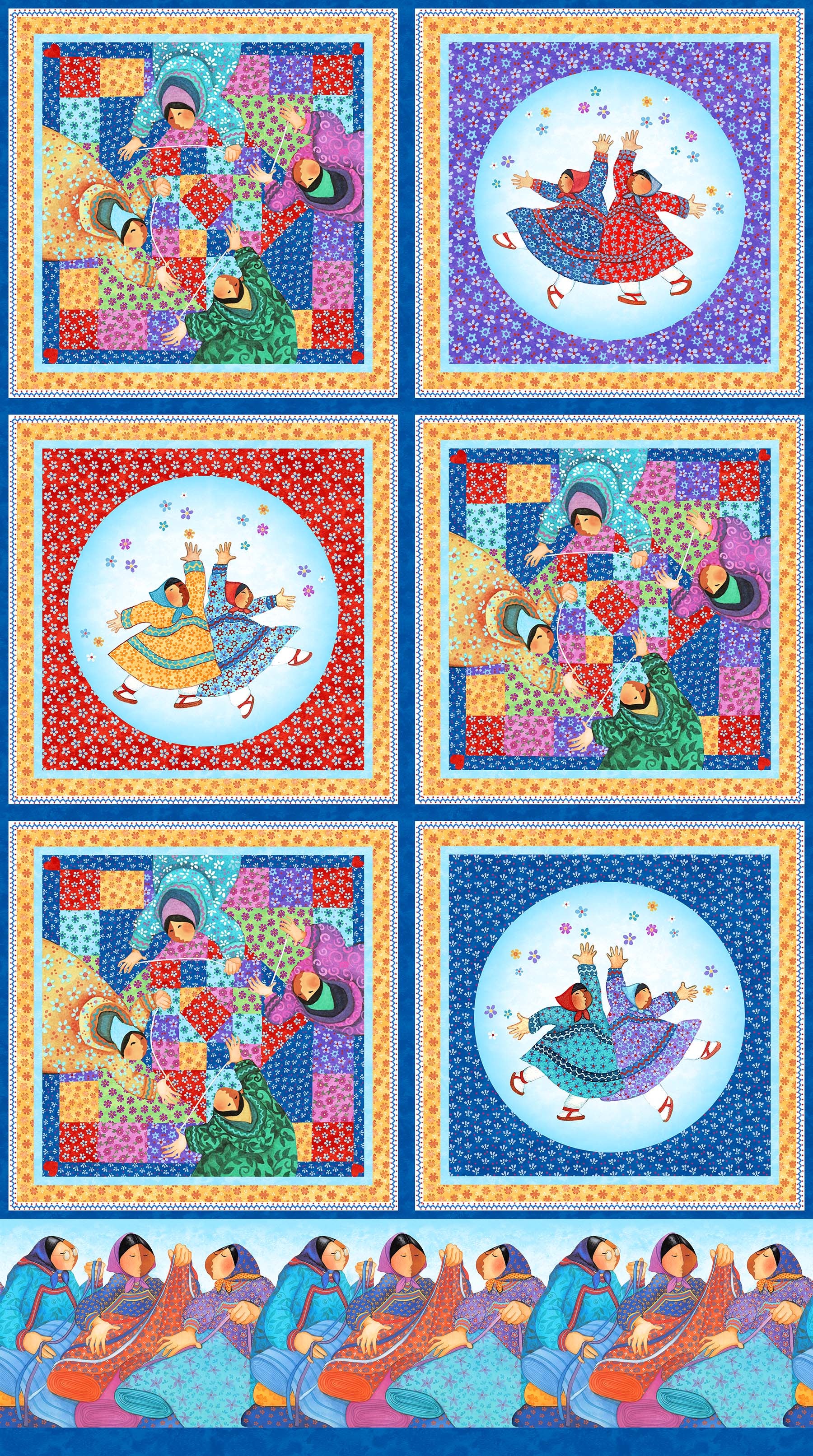 Quilts and Kuspuks Quilt Fabric - Blocks Panel in Blue/Multi - DP25202-46 - SOLD AS A 25" PANEL