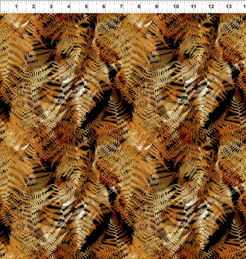 Reflections of Autumn Quilt Fabric - Ferns in Gold - 8RA 1
